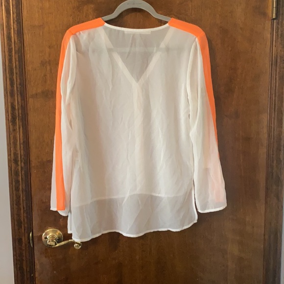 Sheer cream top with orange strip sleeve - Picture 2 of 2